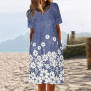 Gibobby Womens Floral Maxi Dress Womens Casual Flowy Pleated Loose Dresses With Pockets House Dresses for Women